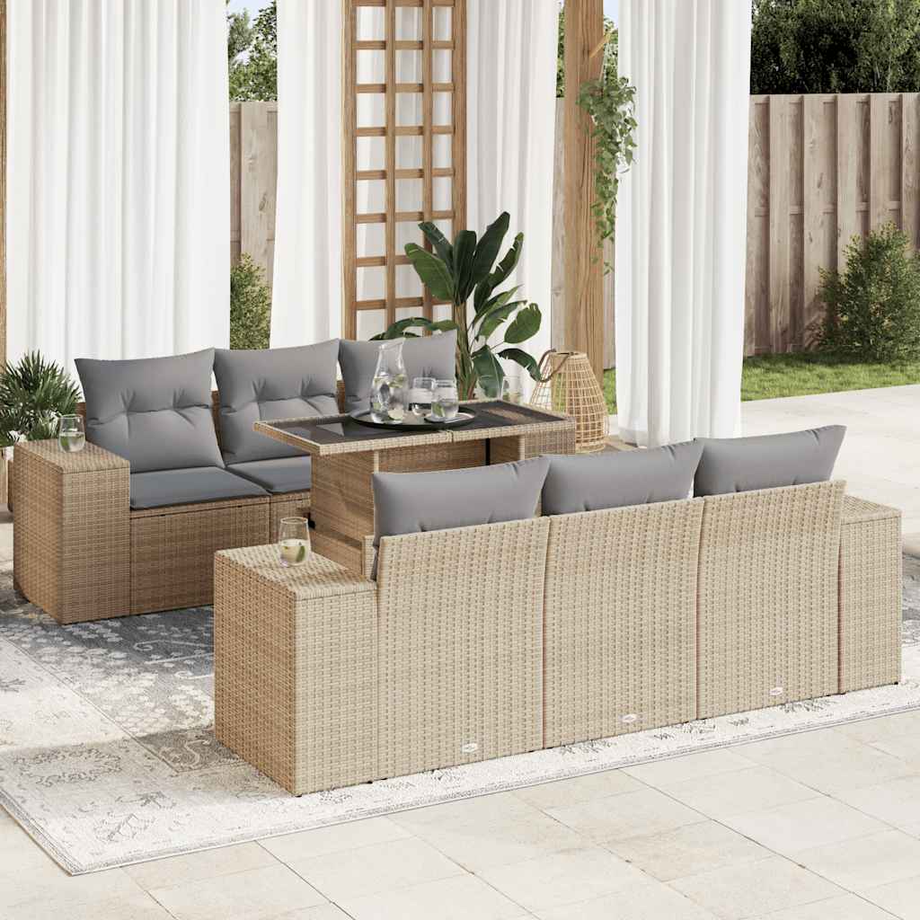 Set Divani da Giardino 7 pz con Cuscini Beige in Polyrattan | homemem39