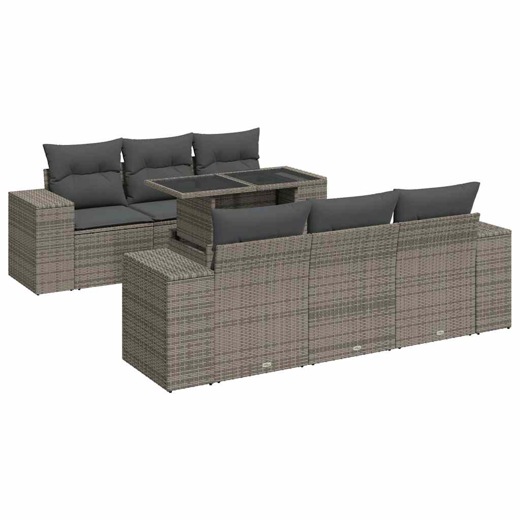 Set Divani da Giardino 7 pz con Cuscini Grigio in Polyrattan - homemem39