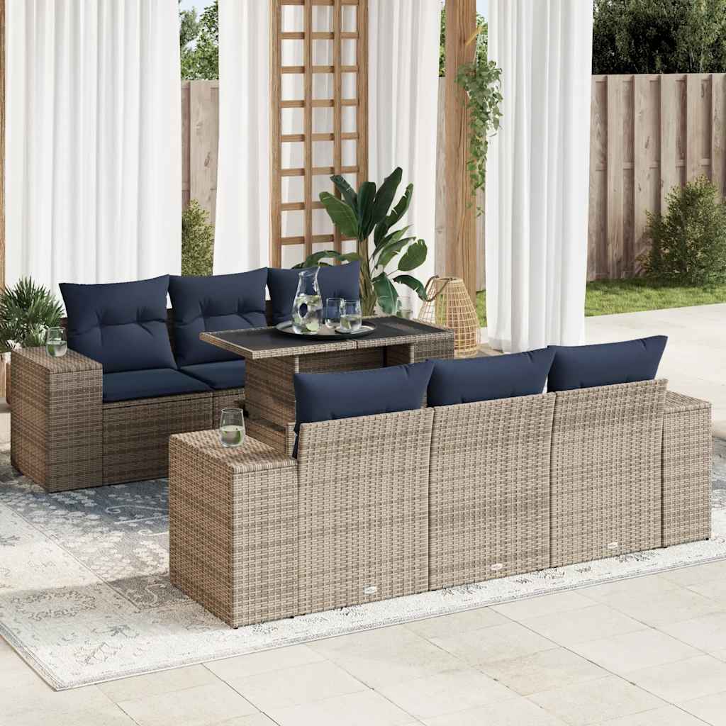 Set Divani da Giardino 7pz con Cuscini Grigio Polyrattan Acacia | homemem39