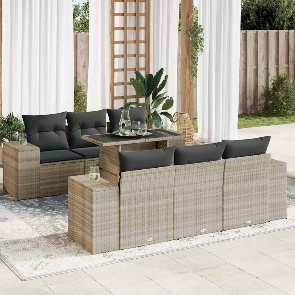 Set Divani da Giardino 7pz con Cuscini Grigio Chiaro Polyrattan - homemem39