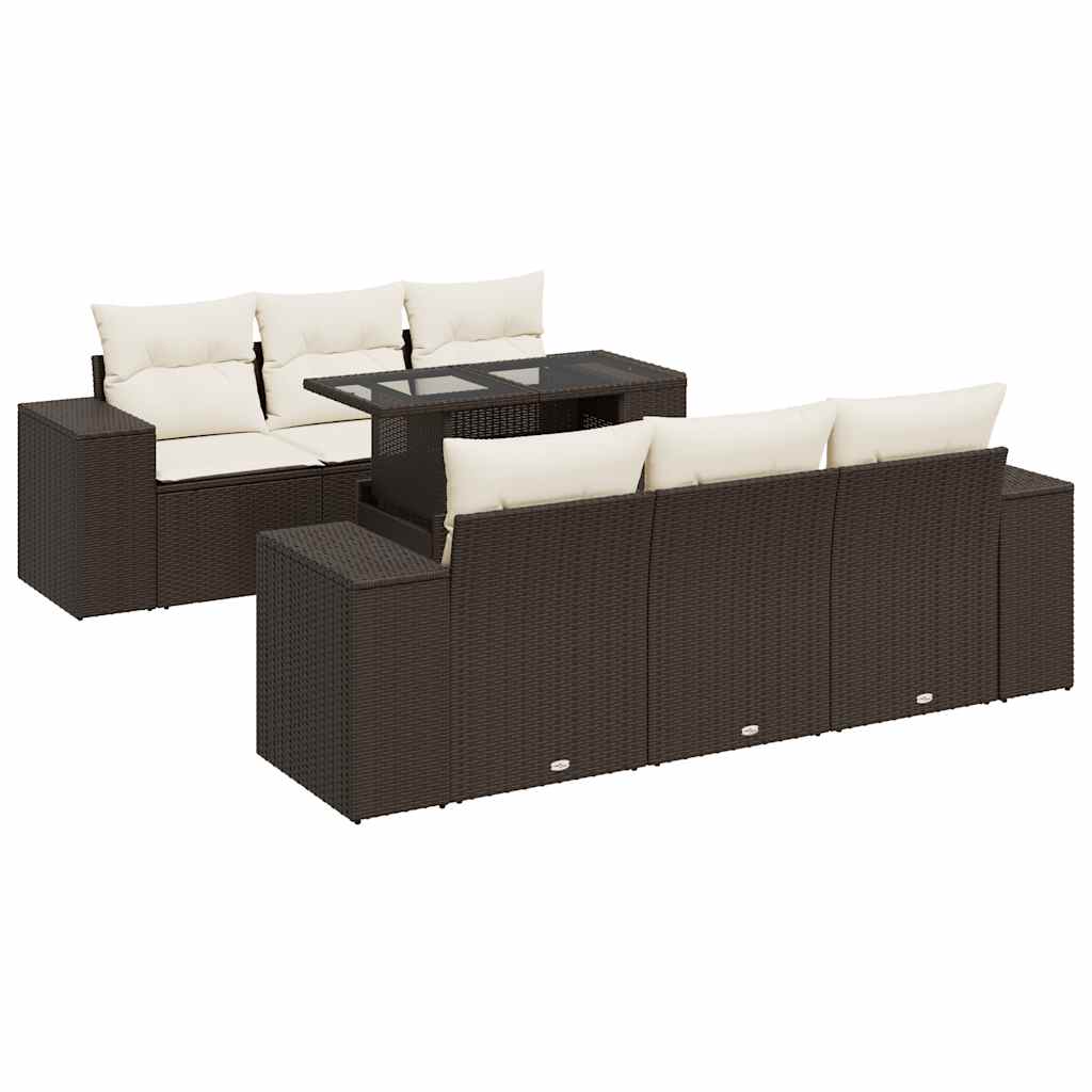 Set Divani da Giardino 7 pz con Cuscini Marrone in Polyrattan - homemem39