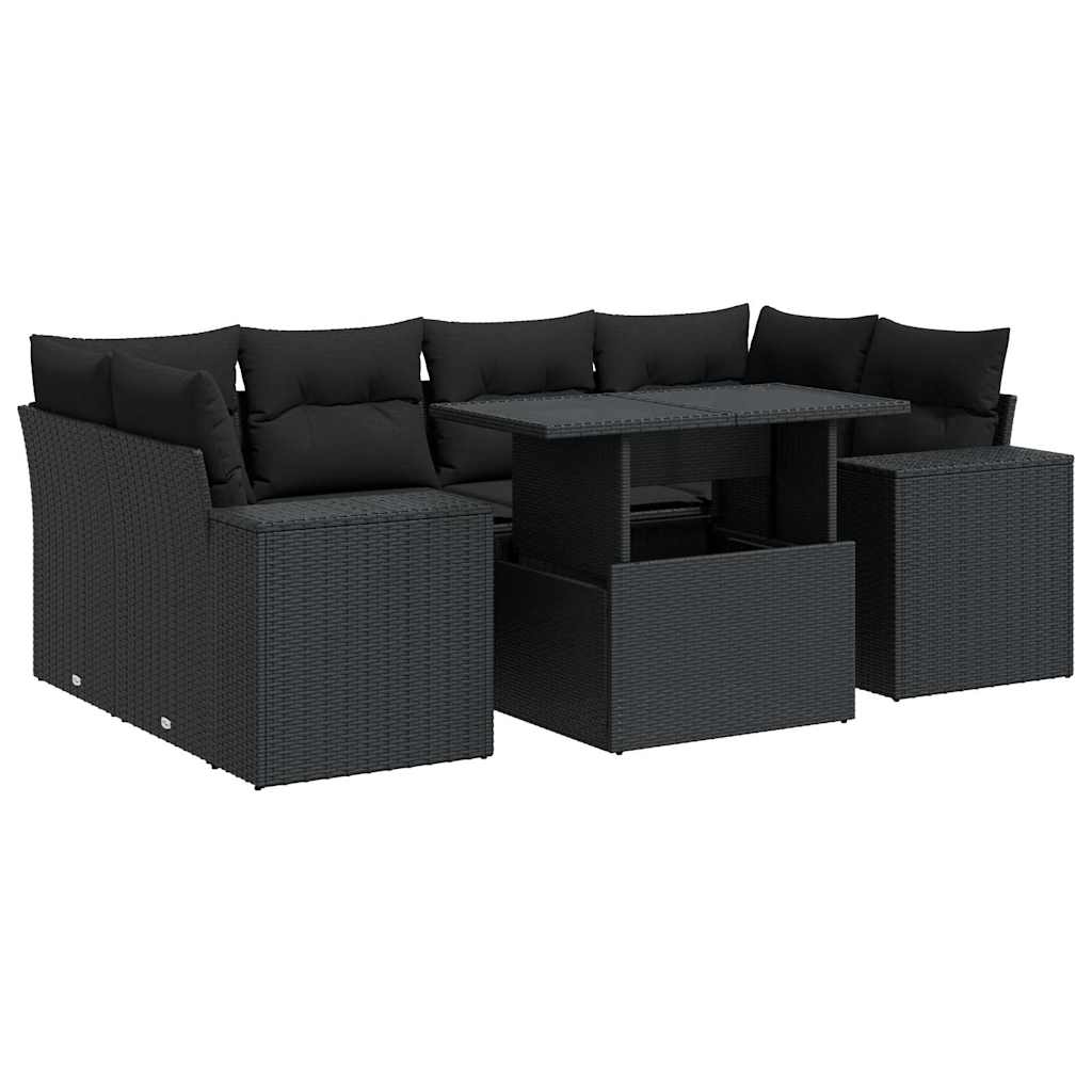 Set Divani da Giardino con Cuscini 7pz Nero Polyrattan - homemem39