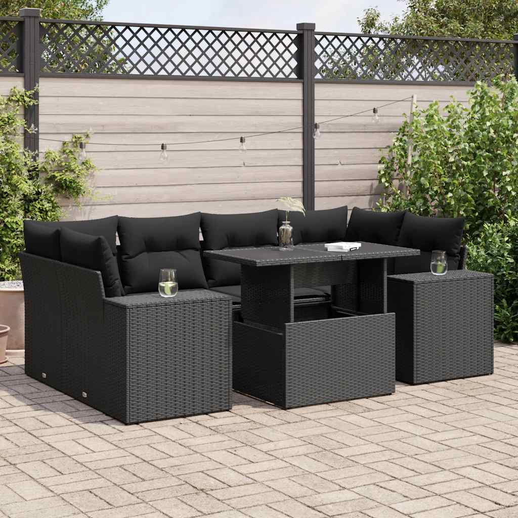 Set Divani da Giardino con Cuscini 7pz Nero Polyrattan | homemem39