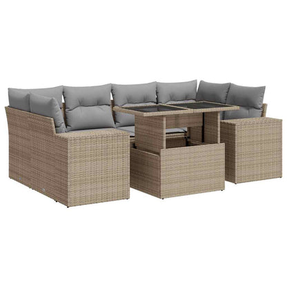 Set Divani da Giardino 7 pz con Cuscini Beige in Polyrattan | homemem39