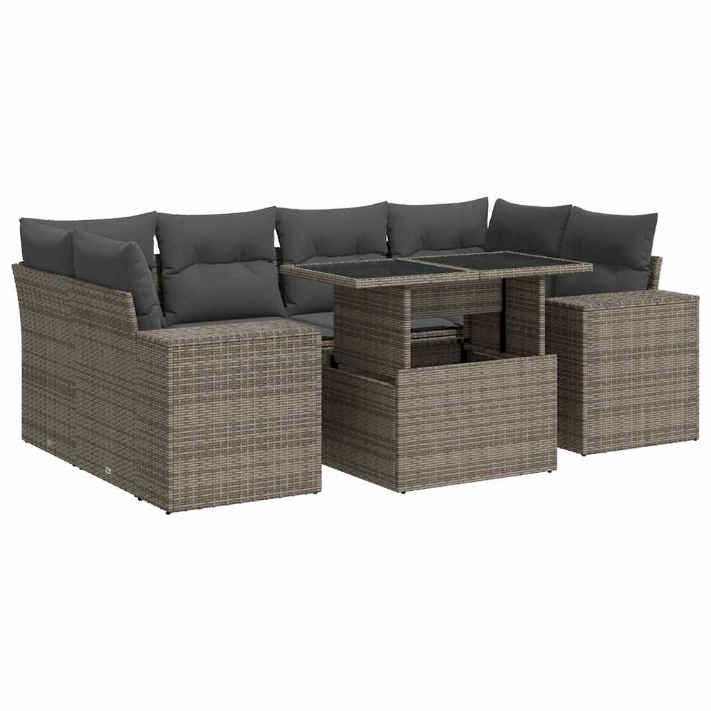 Set Divani da Giardino 7 pz con Cuscini Grigio in Polyrattan | homemem39