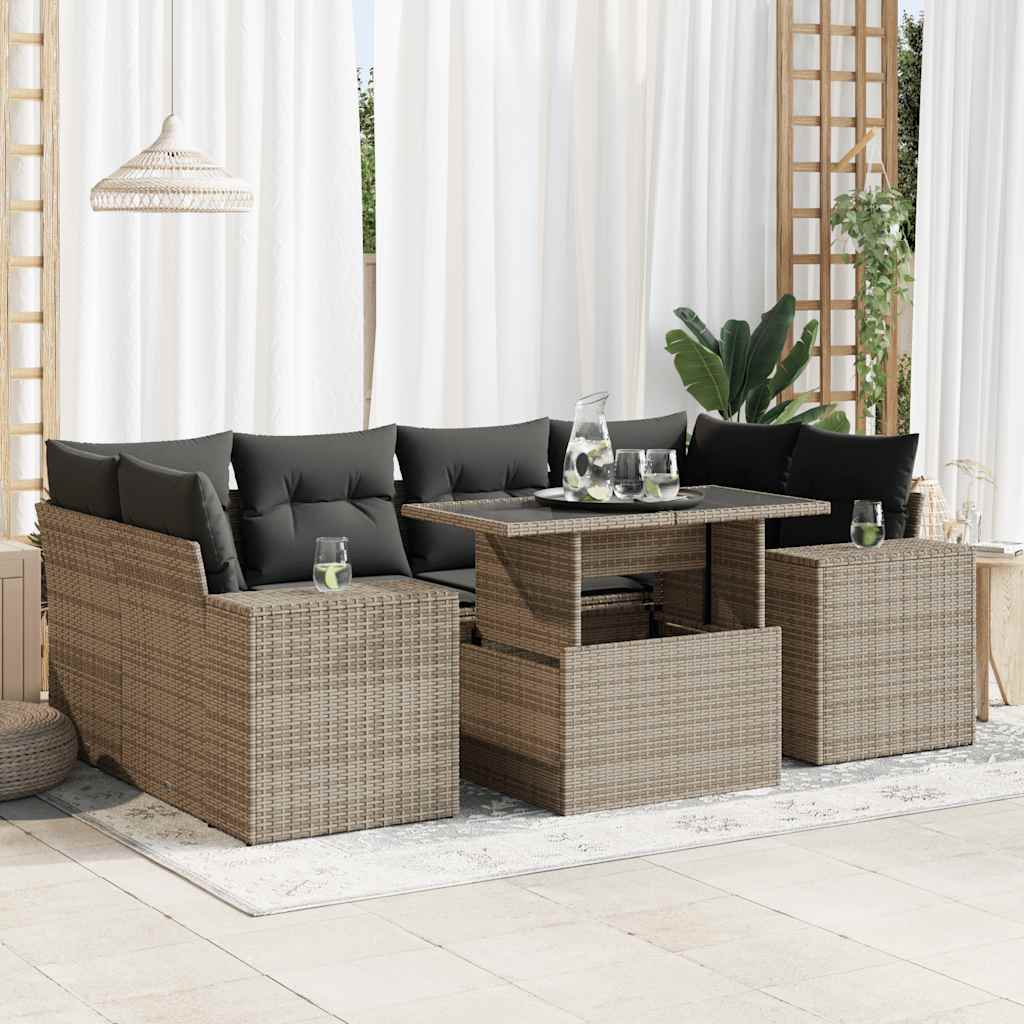 Set Divani da Giardino 7 pz con Cuscini Grigio in Polyrattan | homemem39