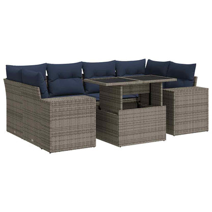 Set Divani da Giardino 7pz con Cuscini Grigio Polyrattan Acacia | homemem39