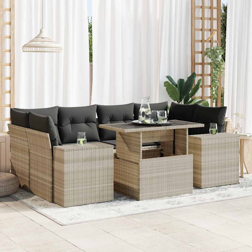 Set Divani da Giardino 7pz con Cuscini Grigio Chiaro Polyrattan - homemem39
