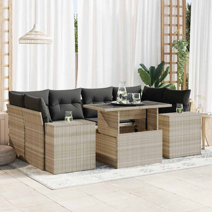 Set Divani da Giardino 7pz con Cuscini Grigio Chiaro Polyrattan - homemem39