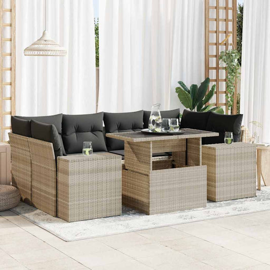 Set Divani da Giardino 7pz con Cuscini Grigio Chiaro Polyrattan - homemem39