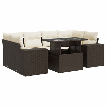 Set Divani da Giardino 7 pz con Cuscini Marrone in Polyrattan | homemem39