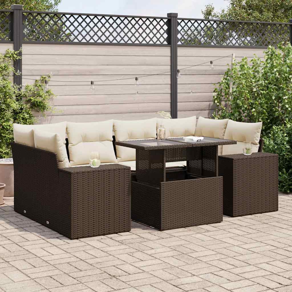 Set Divani da Giardino 7 pz con Cuscini Marrone in Polyrattan | homemem39