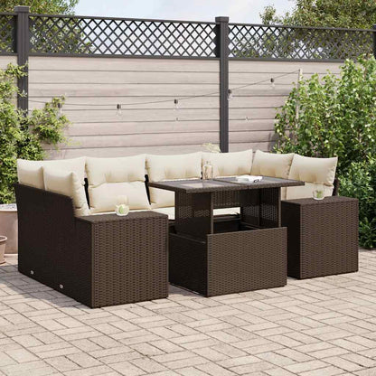 Set Divani da Giardino 7 pz con Cuscini Marrone in Polyrattan | homemem39