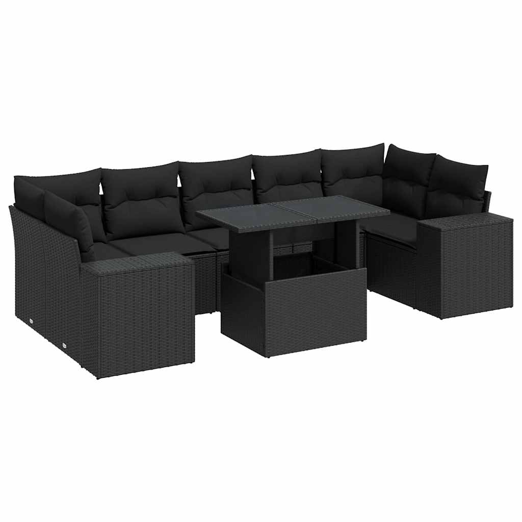 Set Divani da Giardino con Cuscini 8 pz Nero in Polyrattan | homemem39