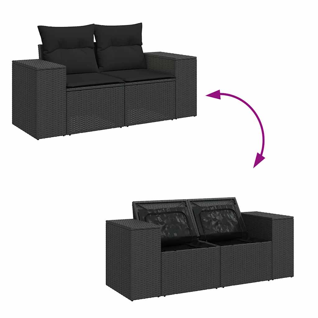 Set Divani da Giardino con Cuscini 8 pz Nero in Polyrattan - homemem39