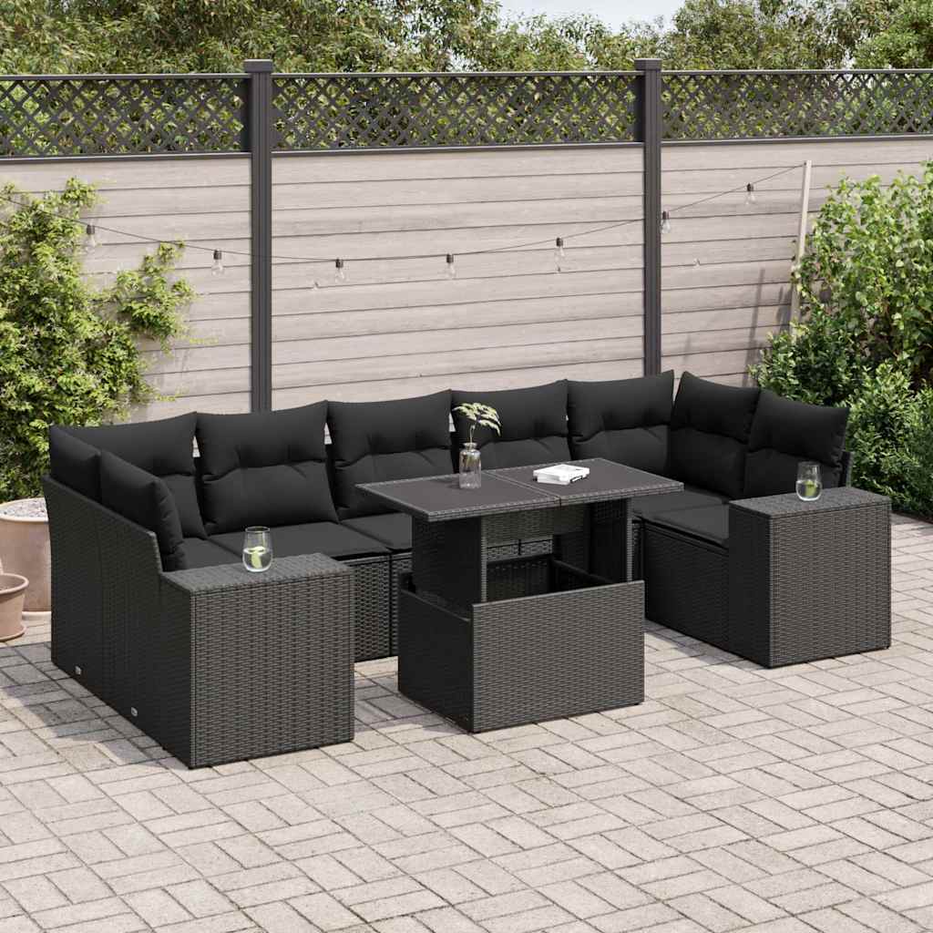 Set Divani da Giardino con Cuscini 8 pz Nero in Polyrattan | homemem39
