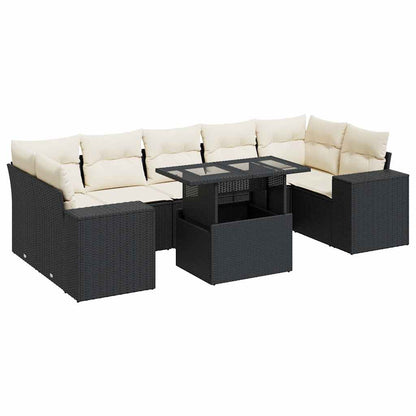 Set Divani da Giardino con Cuscini 8 pz Nero in Polyrattan | homemem39