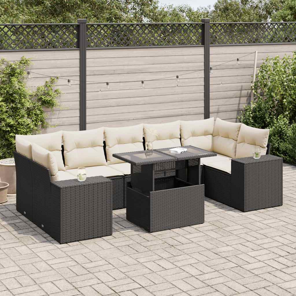 Set Divani da Giardino con Cuscini 8 pz Nero in Polyrattan | homemem39