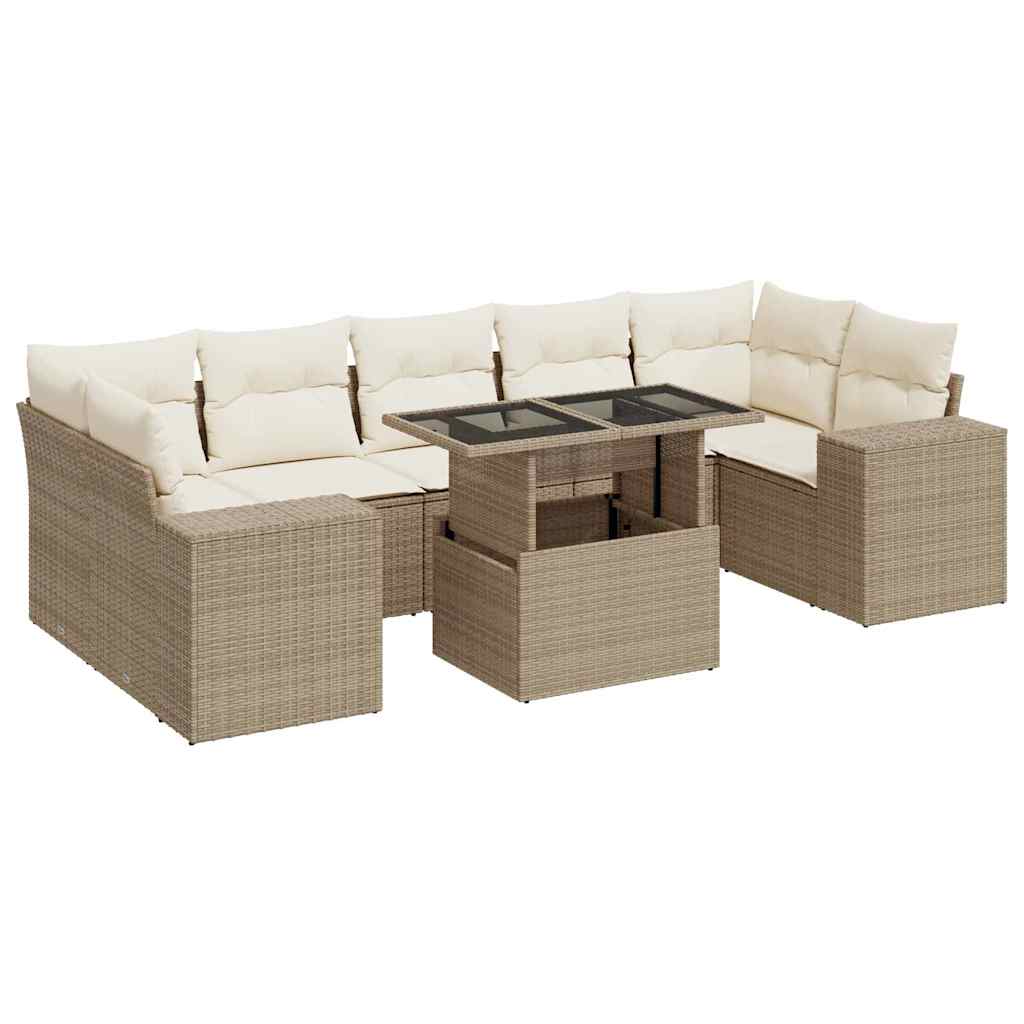 Set Divano da Giardino 8 pz con Cuscini Beige in Polyrattan | homemem39