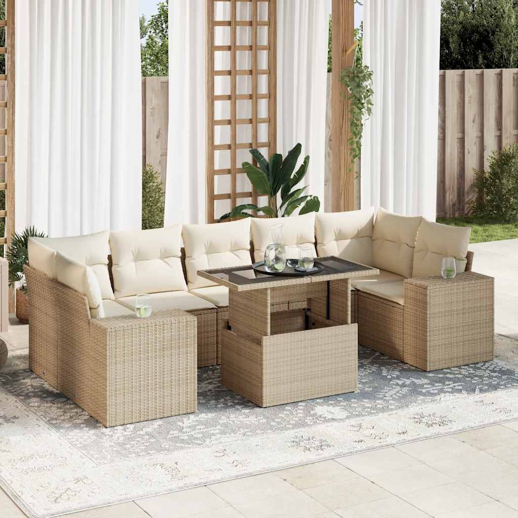 Set Divano da Giardino 8 pz con Cuscini Beige in Polyrattan | homemem39