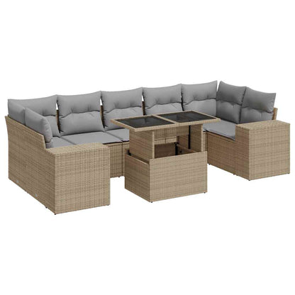 Set Divano da Giardino 8 pz con Cuscini Beige in Polyrattan | homemem39