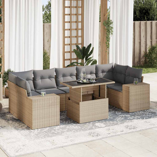 Set Divano da Giardino 8 pz con Cuscini Beige in Polyrattan - homemem39