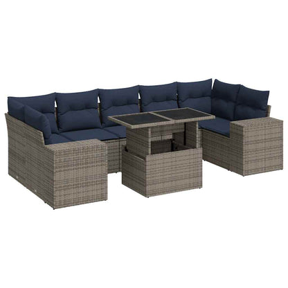 Set Divano da Giardino 8pz con Cuscini Grigio Polyrattan Acacia