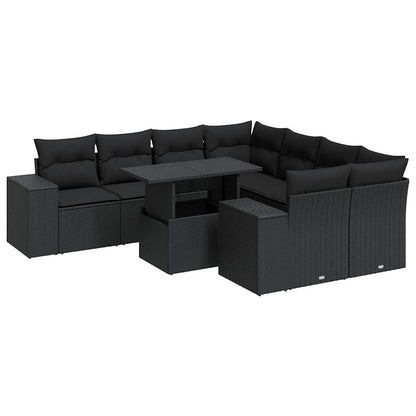 Set Divani da Giardino 9 pz con Cuscini Nero in Polyrattan | homemem39