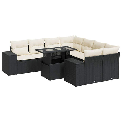 Set Divani da Giardino 9 pz con Cuscini Nero in Polyrattan | homemem39