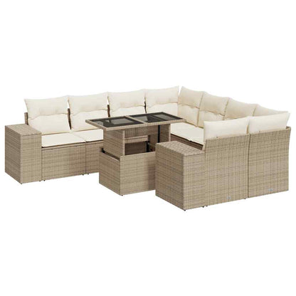 Set Divano da Giardino 9 pz con Cuscini Beige in Polyrattan | homemem39