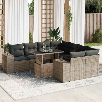 Set Divano da Giardino 9 pz con Cuscini Grigio in Polyrattan | homemem39