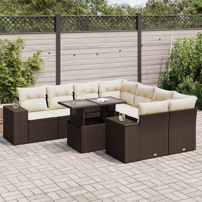 Set Divani da Giardino 9pz con Cuscini Marrone in Polyrattan | homemem39