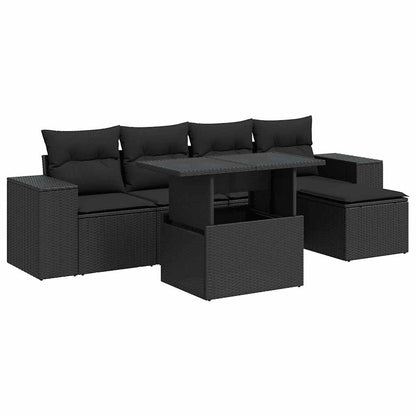Set Divano da Giardino 6 pz con Cuscini Nero in Polyrattan | homemem39