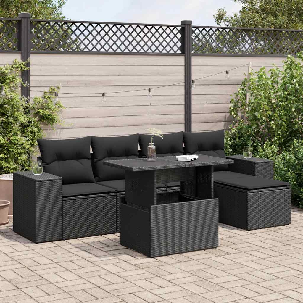 Set Divano da Giardino 6 pz con Cuscini Nero in Polyrattan | homemem39