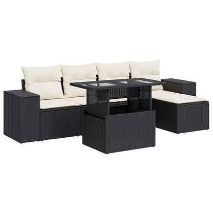 Set Divano da Giardino 6 pz con Cuscini Nero in Polyrattan | homemem39