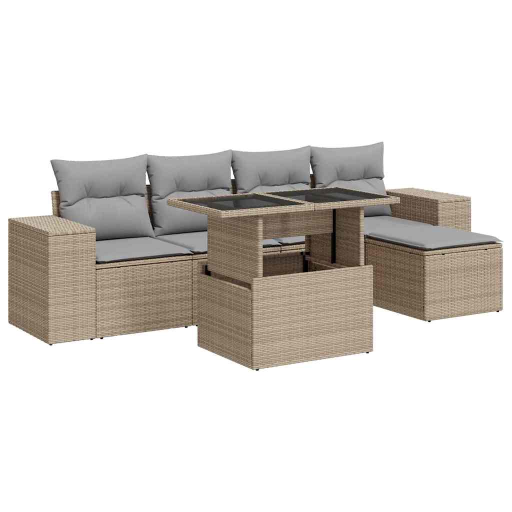 Set Divano da Giardino 6 pz con Cuscini Beige in Polyrattan | homemem39