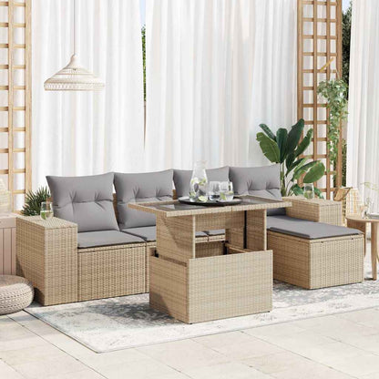 Set Divano da Giardino 6 pz con Cuscini Beige in Polyrattan | homemem39