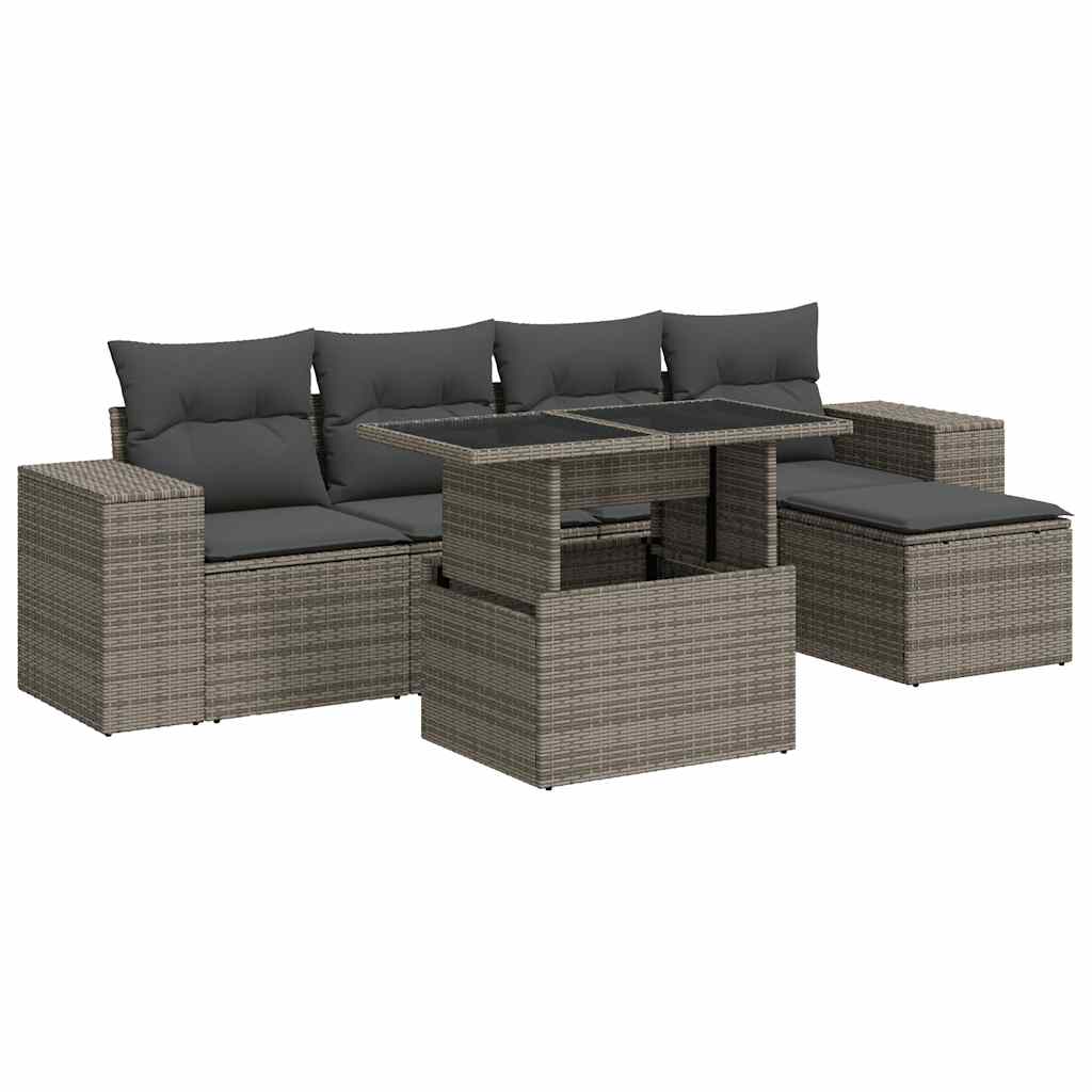 Set Divano da Giardino 6 pz con Cuscini Grigio in Polyrattan | homemem39