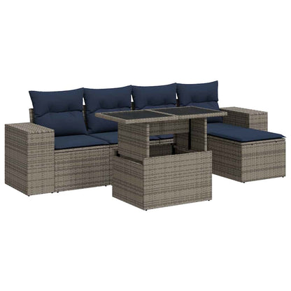 Set Divano da Giardino 6pz con Cuscini Grigio Polyrattan Acacia | homemem39
