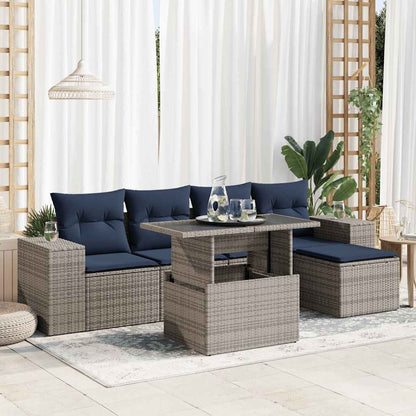 Set Divano da Giardino 6pz con Cuscini Grigio Polyrattan Acacia | homemem39