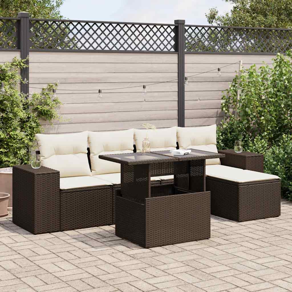 Set Divano da Giardino 6 pz con Cuscini Marrone in Polyrattan | homemem39