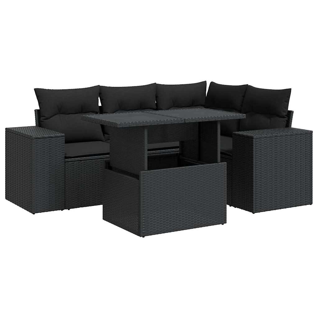 Set Divani da Giardino 5 pz con Cuscini in Polyrattan Nero | homemem39