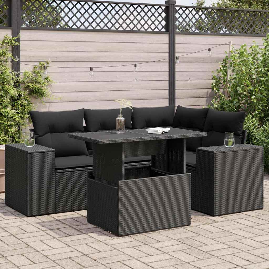 Set Divani da Giardino 5 pz con Cuscini in Polyrattan Nero | homemem39