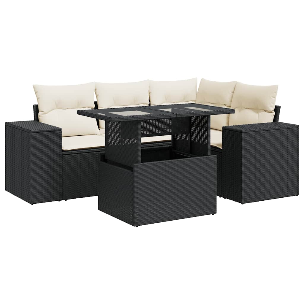 Set Divani da Giardino 5 pz con Cuscini in Polyrattan Nero | homemem39