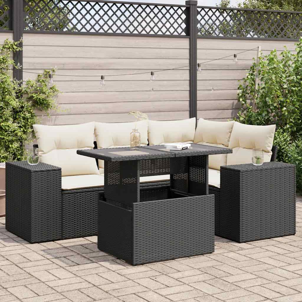 Set Divani da Giardino 5 pz con Cuscini in Polyrattan Nero | homemem39