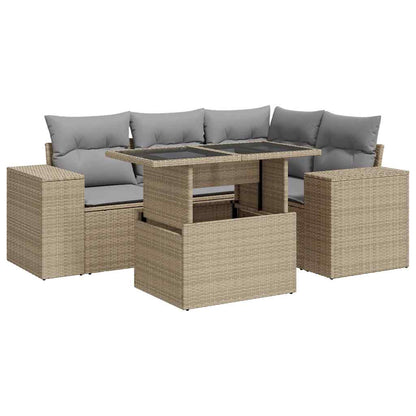 Set Divano da Giardino 5 pz con Cuscini Beige in Polyrattan | homemem39