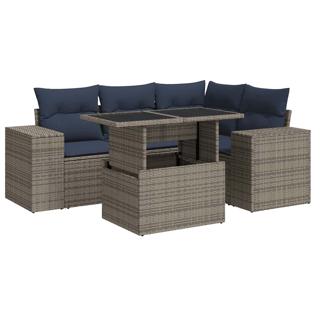 Set Divano da Giardino 5pz con Cuscini Grigio Polyrattan | homemem39