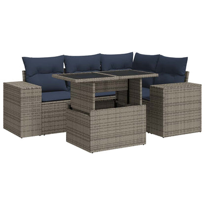 Set Divano da Giardino 5pz con Cuscini Grigio Polyrattan | homemem39