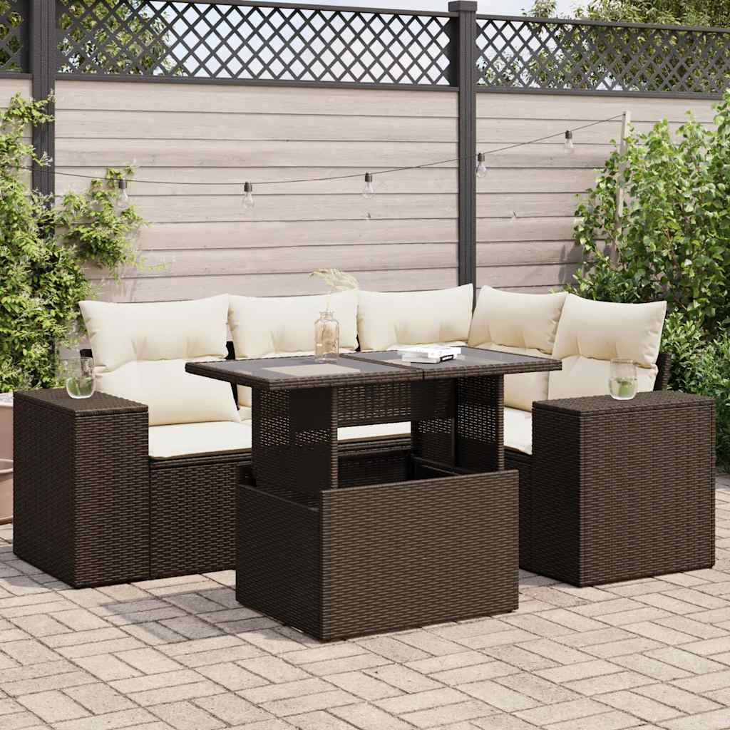 Set Divano da Giardino 5 pz con Cuscini Marrone in Polyrattan | homemem39