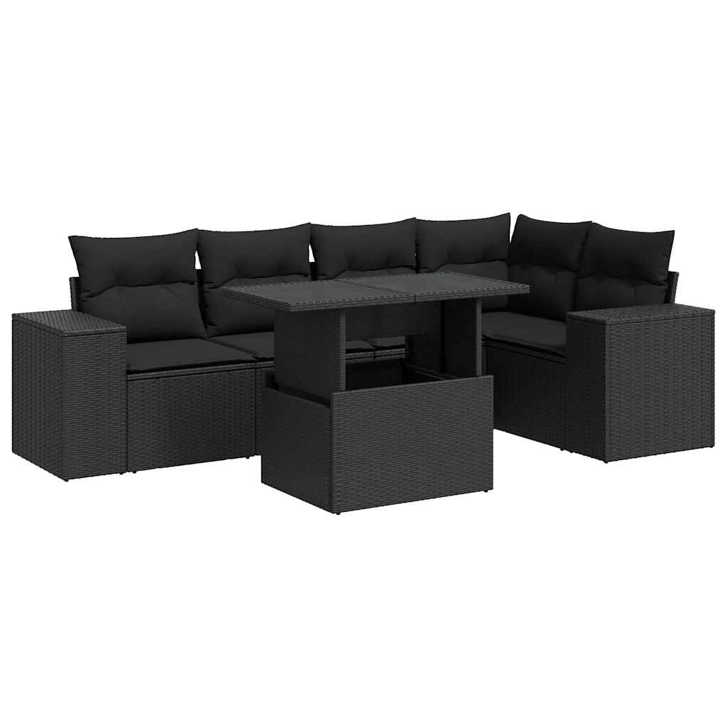 Set Divano da Giardino 6 pz con Cuscini Nero in Polyrattan | homemem39